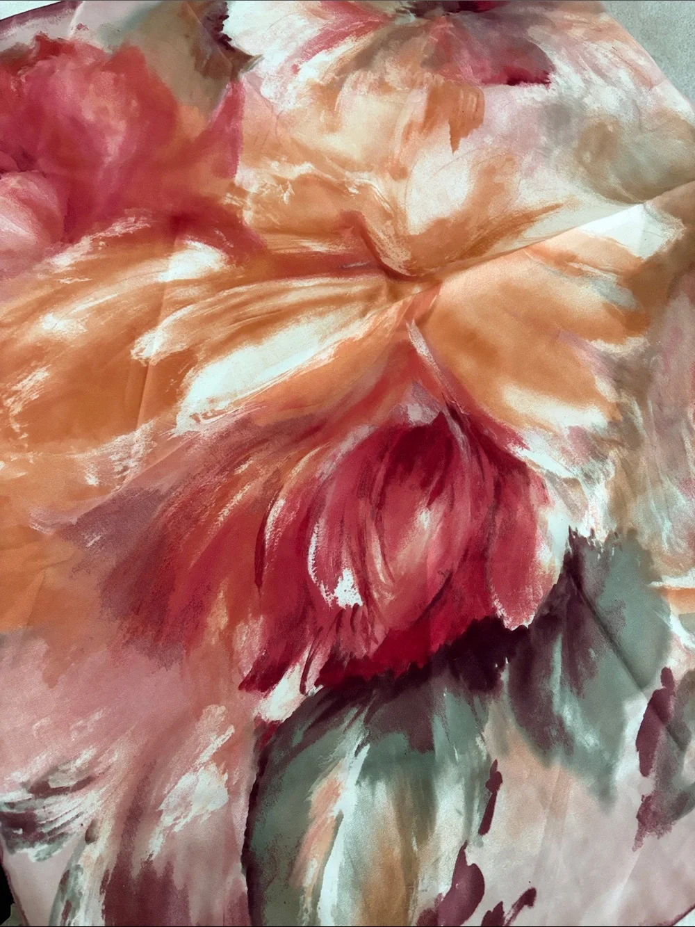 Silk-Feel Watercolor Print Scarf in Rose and Coral